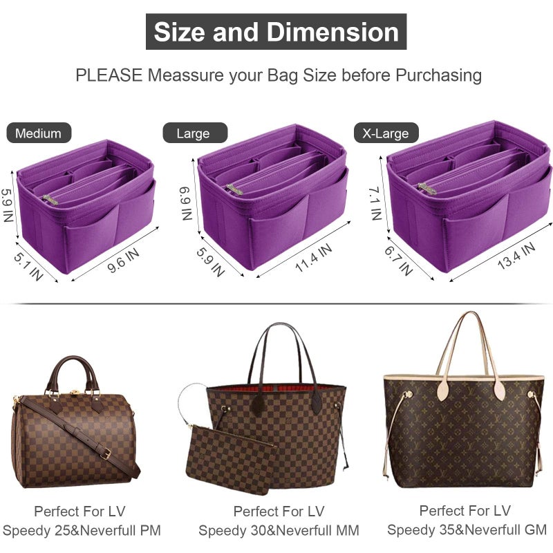 OMYSTYLE Purple Organizer Insert, Felt Tote Bag Organizer Insert with 5 Sizes, Handbag Dividers for Inside Purse, Compatible with Longchamp, Neverful, Speedy and More - Image 2